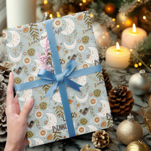 Personalisiertes Boho-Celestial-Mond- und Sternenm Geschenkpapier
