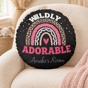 Personalisiertes Boho-Leopard-Regenbogen-Kinderzim Rundes Kissen