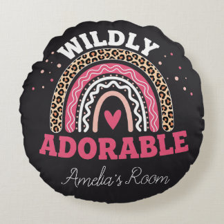 Personalisiertes Boho-Leopard-Regenbogen-Kinderzim Rundes Kissen