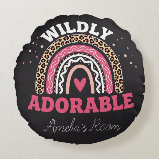 Personalisiertes Boho-Leopard-Regenbogen-Kinderzim Rundes Kissen (Vorderseite)