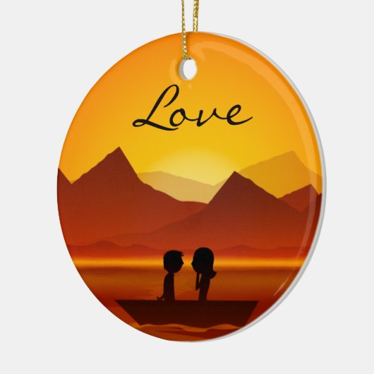 Personalisiertes Boot Couple Mountain LIEBE Orname Keramikornament (Links)