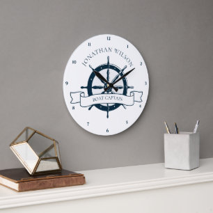 Personalisiertes Boots Kapitän Vintage Nautical St Große Wanduhr
