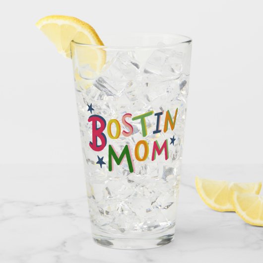 Personalisiertes Bostin-Mama-Schwarzglas Glas (Vorderseite Ice)