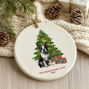 Personalisiertes Boston Terrier-Hund Weihnachten Keramik Ornament
