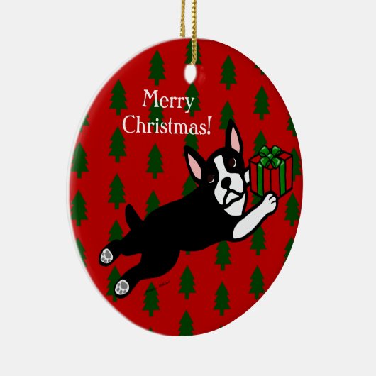 Personalisiertes Boston-Terrier-Weihnachten Keramikornament (Rechts)
