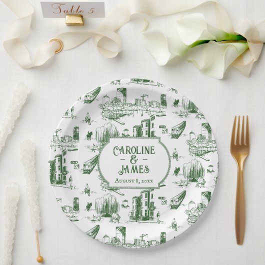 Personalisiertes Boston Toile Forest Pappteller (Hochzeit)