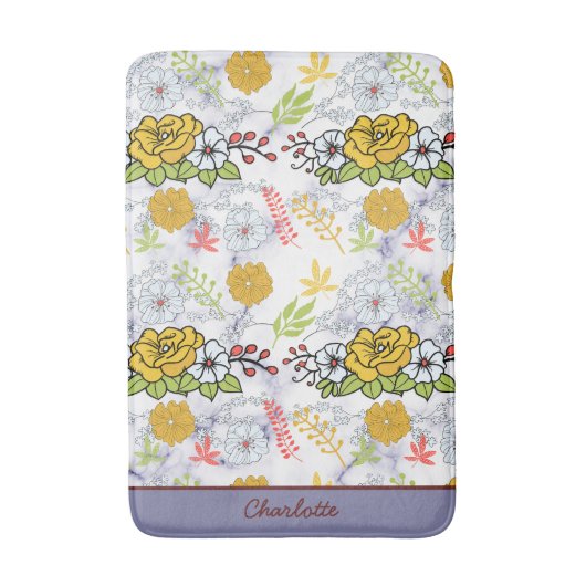 Personalisiertes botanisches Blumenmuster Badematte (Vorderseite Vertikal)