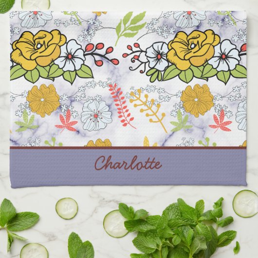 Personalisiertes botanisches Blumenmuster Geschirrtuch (Gefaltet)