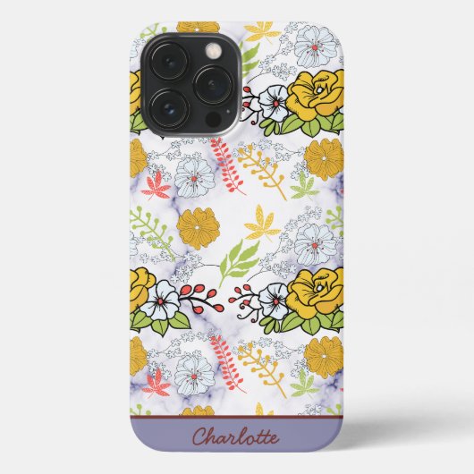 Personalisiertes botanisches Blumenmuster iPhone Hülle (Rückseite)