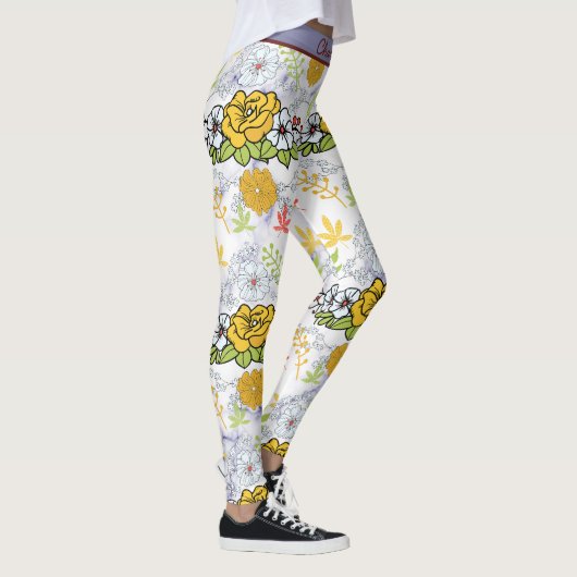 Personalisiertes botanisches Blumenmuster Leggings (Rechts)