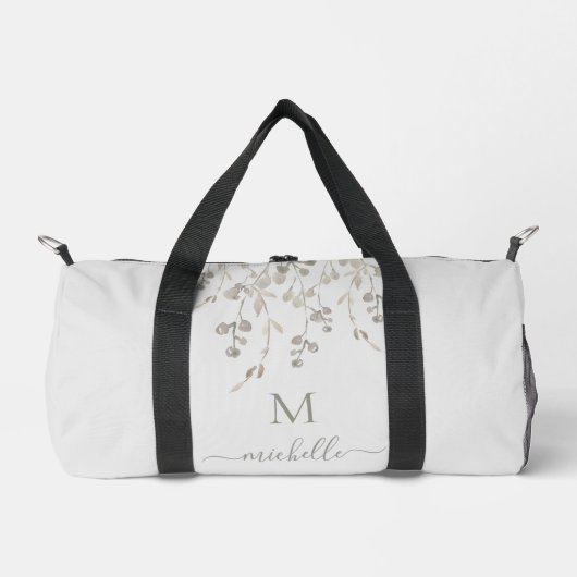 Personalisiertes botanisches Wasserfarben-Monogram Duffle Bag (Vorderseite)