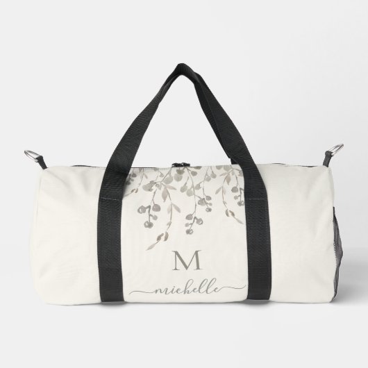 Personalisiertes botanisches Wasserfarben-Monogram Duffle Bag (Vorderseite)