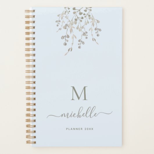 Personalisiertes botanisches Wasserfarben-Monogram Planer (Vorderseite)