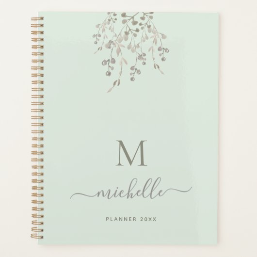 Personalisiertes botanisches Wasserfarben-Monogram Planer (Vorderseite)