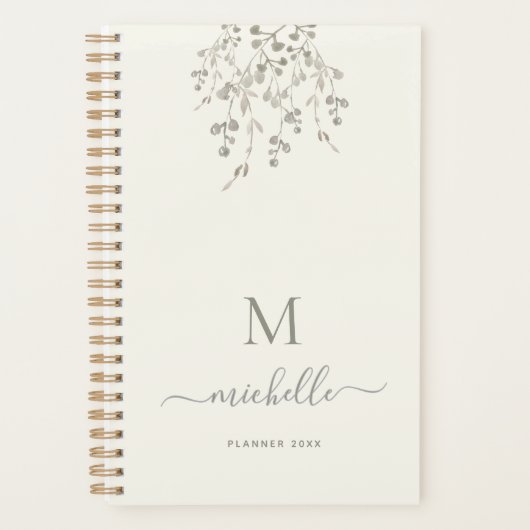 Personalisiertes botanisches Wasserfarben-Monogram Planer (Vorderseite)
