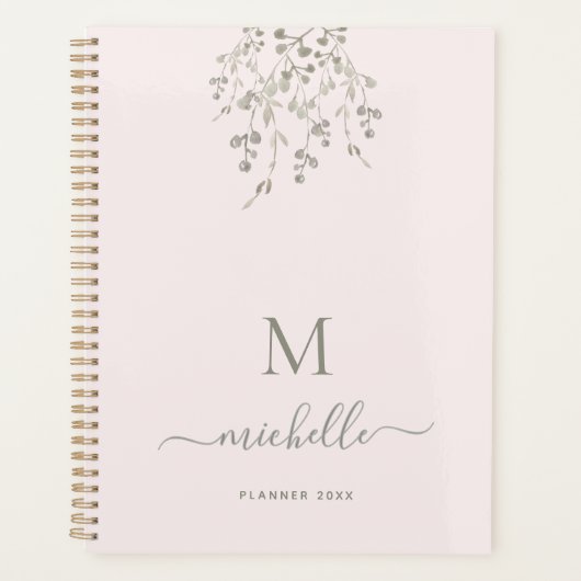 Personalisiertes botanisches Wasserfarben-Monogram Planer (Vorderseite)