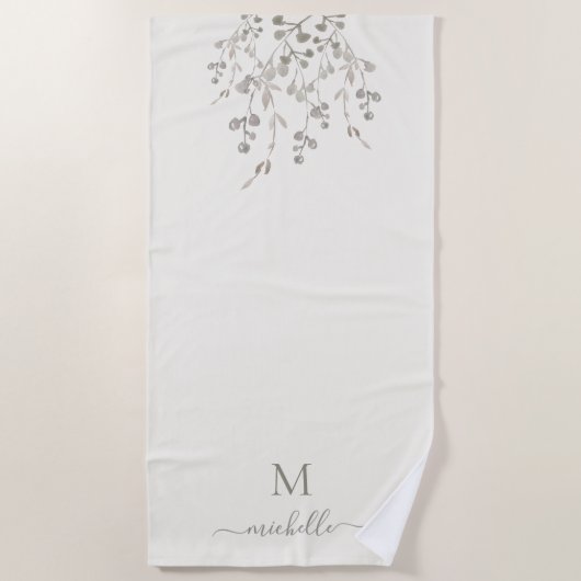 Personalisiertes botanisches Wasserfarben-Monogram Strandtuch (Vorderseite)