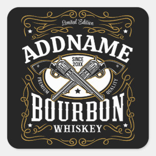 Personalisiertes Bourbon Vintag Guns Whiskey-Label Quadratischer Aufkleber