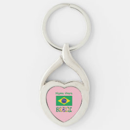 Personalisiertes Brasilien-Flagge-Herz Schlüsselanhänger
