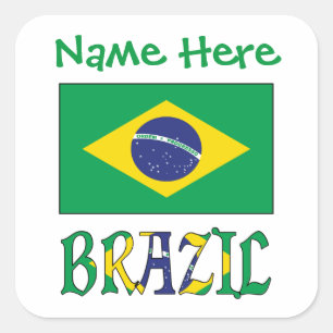Personalisiertes Brasilien-Flagge-Quadrat-Etikett Quadratischer Aufkleber