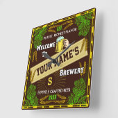 Personalisiertes Brauerei-Willkommen: Quadratische Wanduhr (Winkel)