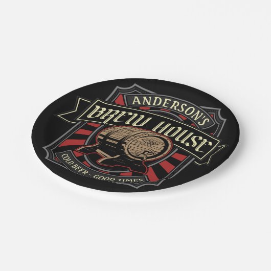 Personalisiertes Brauhaus Label Bier Brauen Bar Pu Pappteller (Schrägansicht)