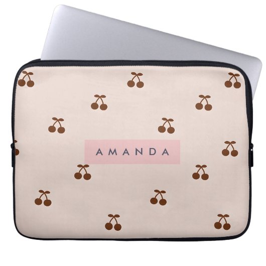 Personalisiertes Braun-Kirsch-Muster Laptopschutzhülle (Vorderseite)