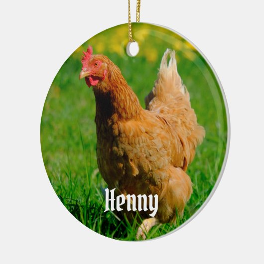 Personalisiertes braunes Hühnchen im Gras Keramik Ornament (Links)