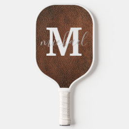 personalisiertes, braunes Ledermonogramm Pickleball Schläger