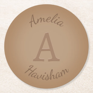 Personalisiertes braunes Monogramm & Name Runder Pappuntersetzer