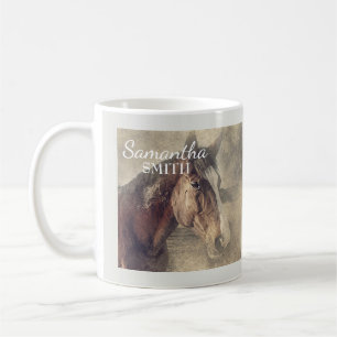Personalisiertes braunes Pferd Gemälde Kaffeetasse
