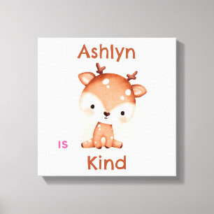 Personalisiertes braunes Reh Kinder Bestärkungs-Nu Leinwanddruck