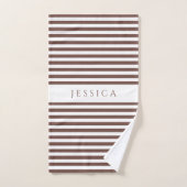 Personalisiertes braunes Streifenmuster Badhandtuch Set (Handtuch)