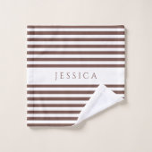Personalisiertes braunes Streifenmuster Badhandtuch Set (Waschlappen)
