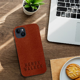 Personalisiertes braunes Veganes Leder Case-Mate iPhone 14 Plus Hülle