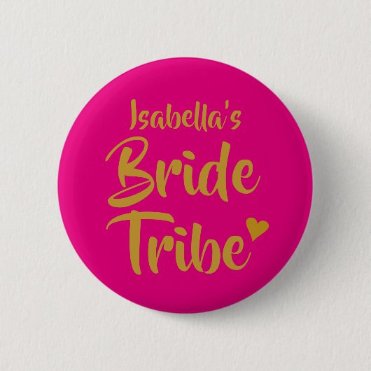 Personalisiertes Braut Tribe Gold Herz Button (Vorderseite)