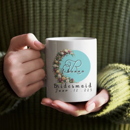 personalisiertes Brautjungfer-Monogramm Brautparty Kaffeetasse