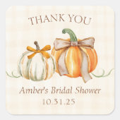 Personalisiertes Brautparty Rustikaler Herbst Dank Quadratischer Aufkleber (Vorderseite)