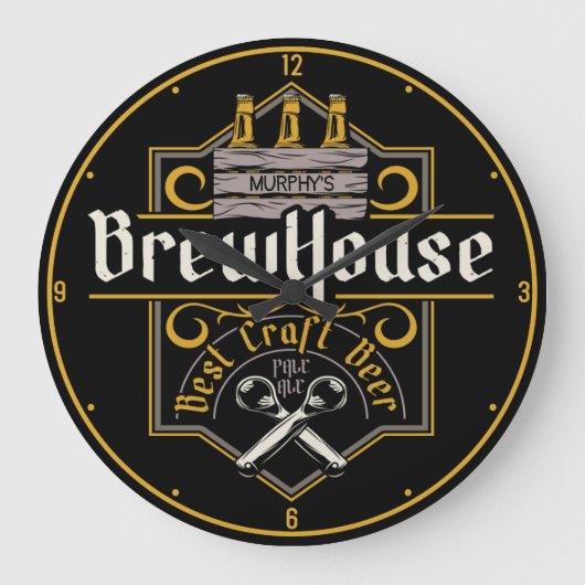 Personalisiertes BrewHouse Best Craft Bier Ale Bar Große Wanduhr (Vorderseite)