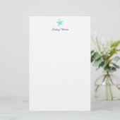 Personalisiertes Briefpapier Teal Blaue Seestern (Stehend Vorderseite)