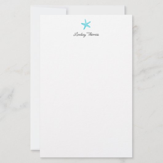 Personalisiertes Briefpapier Teal Blaue Seestern (Vorderseite)