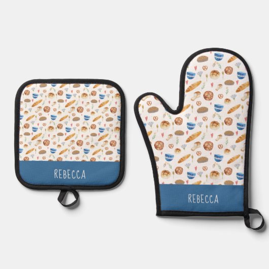 Personalisiertes Brot und Bäckerei Wasserfarben Mu Ofenhandschuh & Topflappen-Set (Vorderseite)
