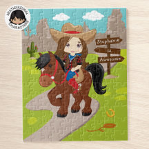 Personalisiertes Brünettes Cowgirl Jigsaw Puzzle