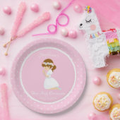 Personalisiertes Brünettes Mädchen der ersten Komm Pappteller (Party)