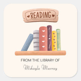 Personalisiertes Buchzeichen buchen Quadratischer Aufkleber