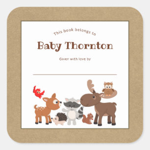 Personalisiertes Buchzeichen von Kindern, Waldtier Quadratischer Aufkleber
