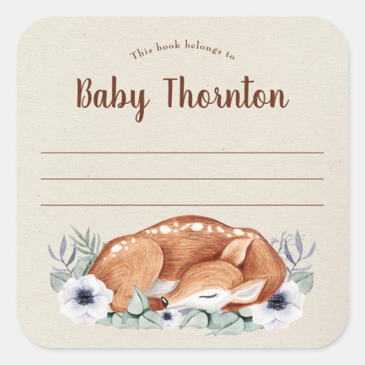 Personalisiertes Buchzeichen, Waldhirsche Quadratischer Aufkleber (Vorderseite)