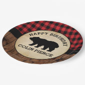 Personalisiertes Buffalo Kariert Bear Lumberjack P Pappteller (Schrägansicht)