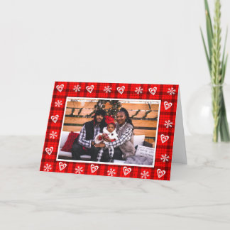 Personalisiertes Buffalo Kariert Snowflake Family Feiertagskarte