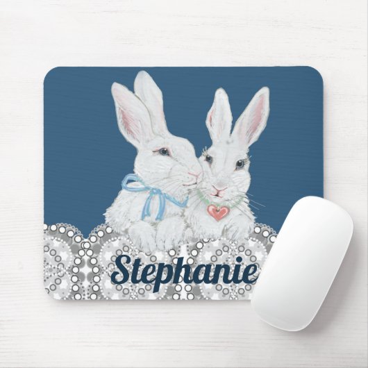 Personalisiertes Bunny Rabbit Blau und Weiße Spitz Mousepad (Mit Mouse)
